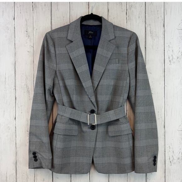 J.Crew Grey Glen Plaid Single-Breasted Harriet Belted Blazer Jacket AC384 Size 8 - Picture 2 of 16